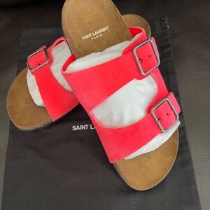 NEW Saint Laurent Jimmy Slide Suede Sandals with Buckle Closure Slip-On 745$